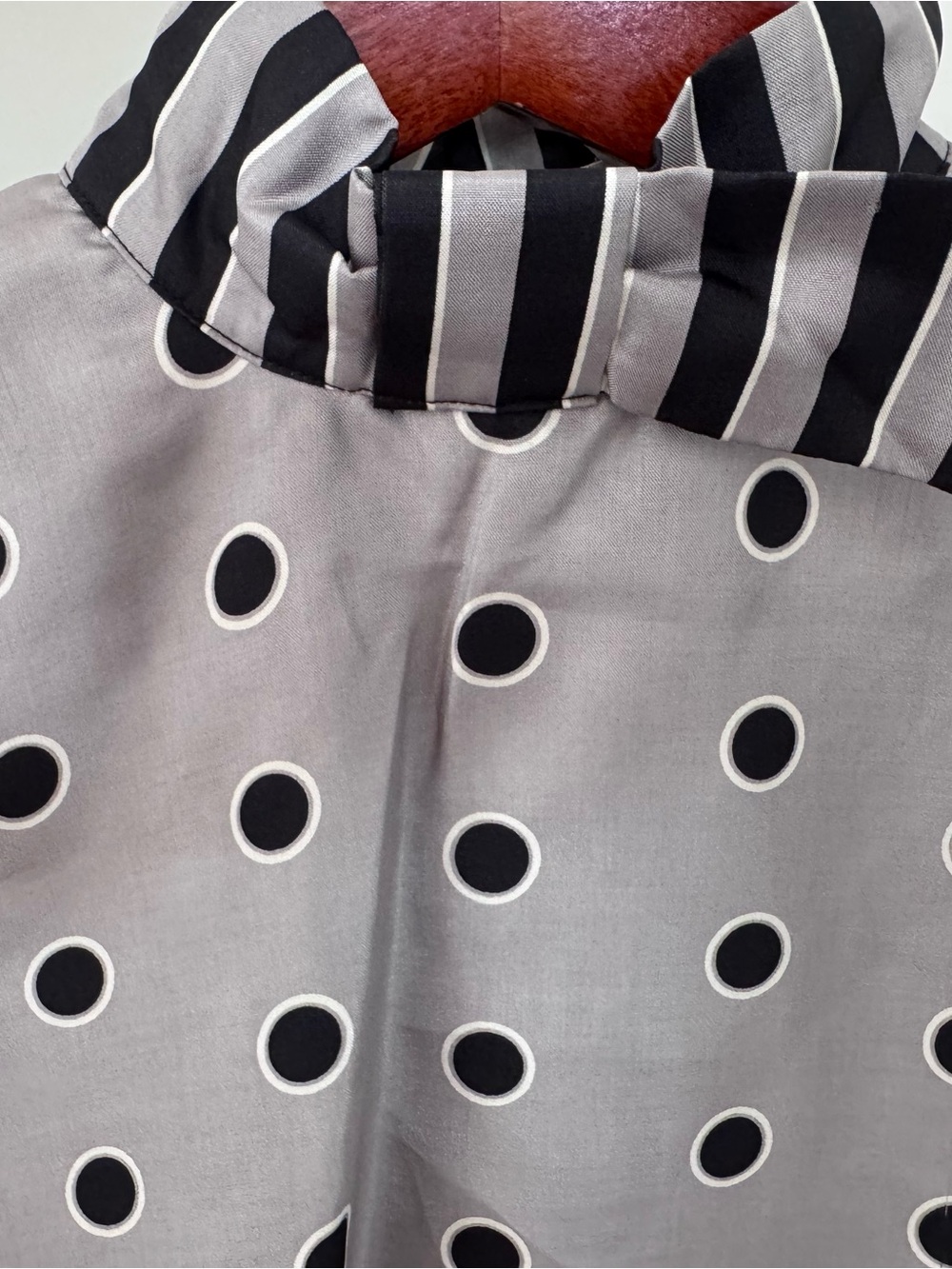 French Vintage Black, Gray, and White Striped & Polka Dot Blouse - Picture 3 of 10
